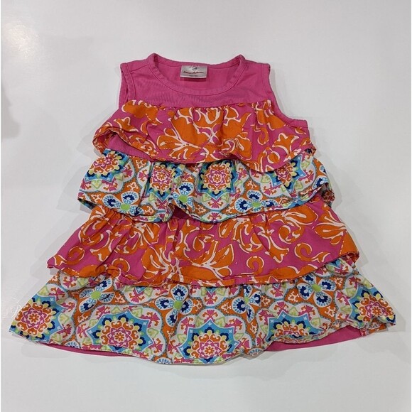 Hanna Andersson Pink Orange Hawaiian Colorful Tiered Tank Top Girls Size 120 6 7 - Picture 3 of 5